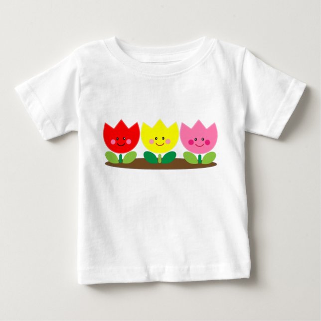 Happy Face Tulip Flowers Garden art T-Shirt (Front)