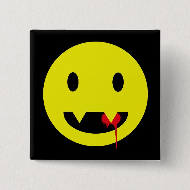Happy Face with Fangs and Blood Tshirts Pinback Button (Front)