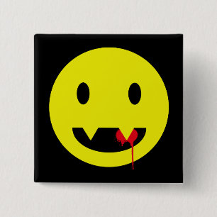 Happy Face with Fangs and Blood Tshirts Pinback Button