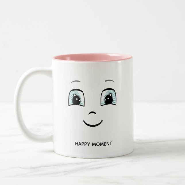 Happy Face with Personalized Text & Monogram Two-Tone Coffee Mug (Left)
