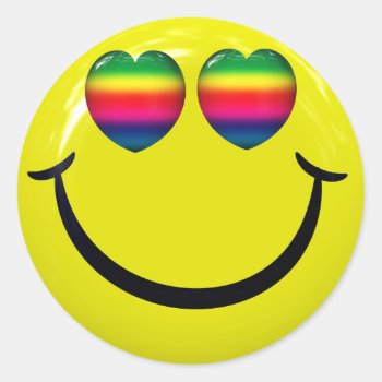 Happy Face With Rainbow Eyes Stickers by mvdesigns at Zazzle