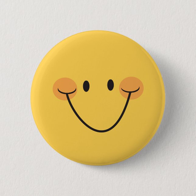 Happy face, yellow pinback button or badge (Front)