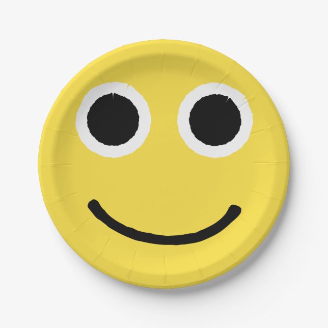 Happy Face Yellow Smiling Emoticon Emoji Paper Plates (Front)