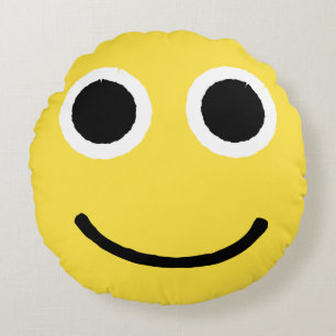 Happy Face Yellow Smiling Emoticon Emoji Round Pillow