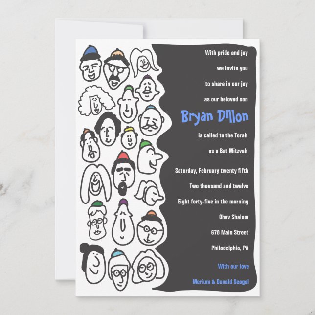 HAPPY FACES Bar Bat Mitzvah Invitation Invite (Front)