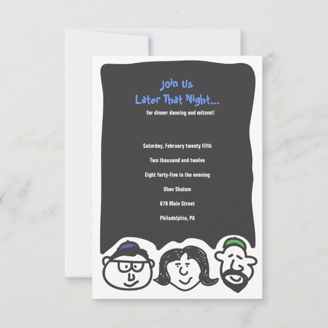 HAPPY FACES Bar Bat Mitzvah Invitation Party Card (Front)