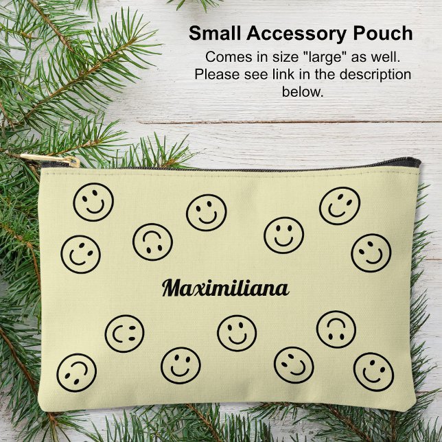 Happy Faces Black on Yellow- SMALL Accessory Pouch (Small Accessory Pouch - Happy Faces Black on Yellow by Leapfroglisics shop)