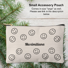 Happy Faces Charcoal Cement- SMALL Accessory Pouch