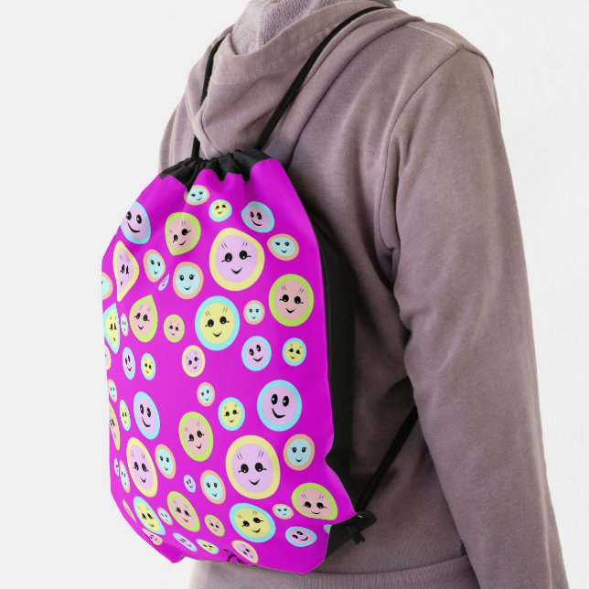 Happy faces in pastel - fun and cute  drawstring bag (Insitu)