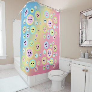 Happy faces in pastel - fun and cute shower curtain