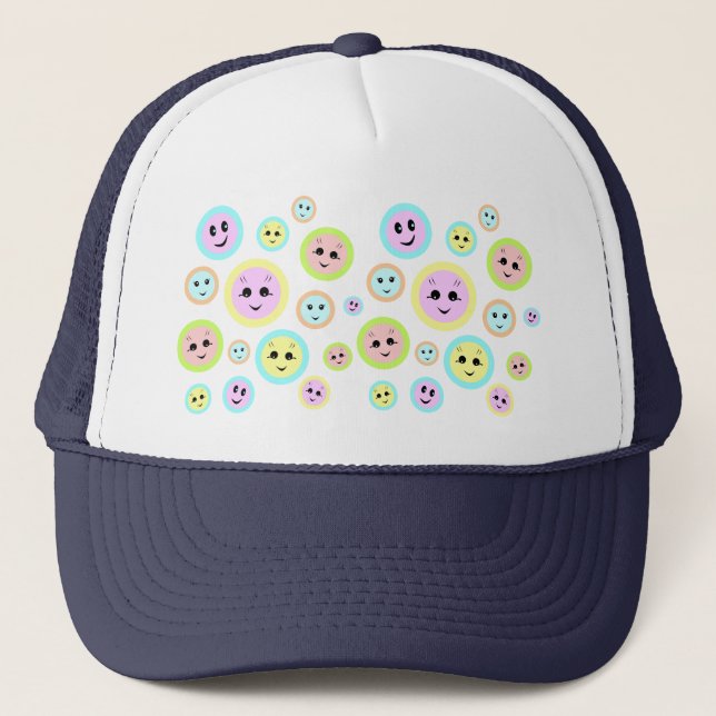 Happy faces in pastel - fun and cute  trucker hat (Front)