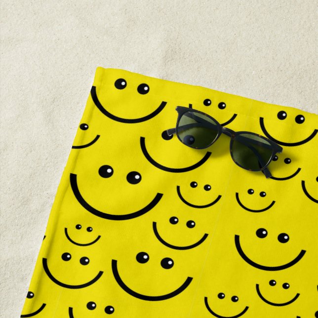 Happy Faces Yellow Beach Towel (In Situ)