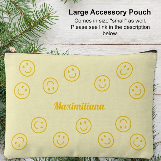Happy Faces -Yellow- LARGE Accessory Pouch (Large Accessory Pouch - Happy Faces -Yellow by Leapfroglisics Shop)