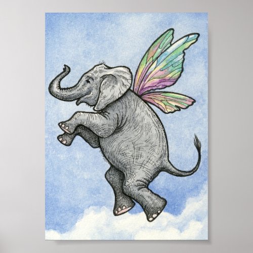 Happy Fairy Elephant in Flight Poster