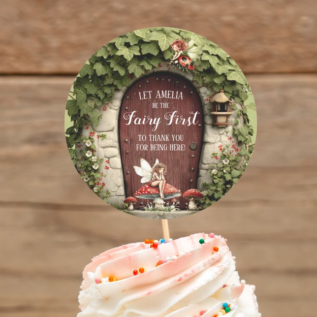 Happy Fairy First Birthday Thank You  Classic Round Sticker (Happy Fairy First Birthday Thank You Sticker Can be used with a toothpick to make cupcake toppers)