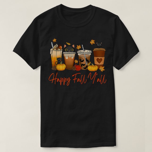 Happy Fall  Autumn Black Cat Fall Pumpkin Spice La T-Shirt (Design Front)