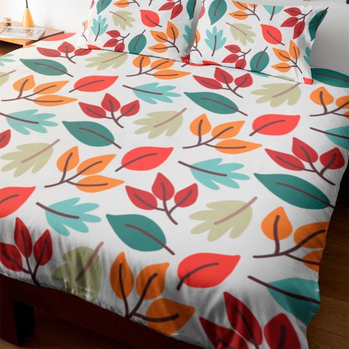 Happy Fall Autumn colorful leaves pattern Duvet Cover