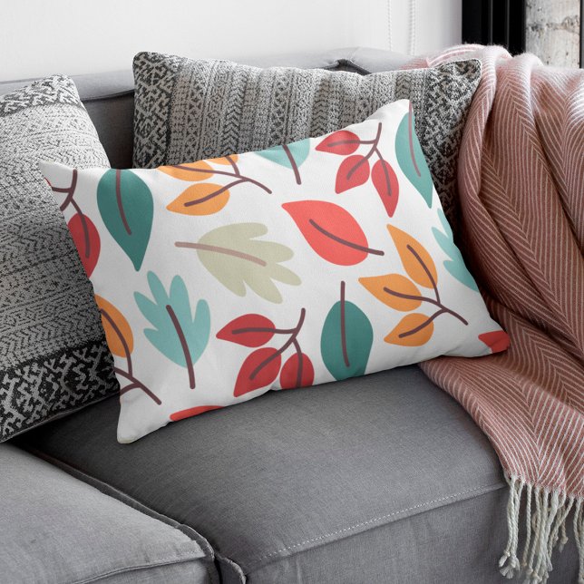 Happy Fall Autumn colorful leaves pattern Lumbar Pillow (Creator Uploaded)