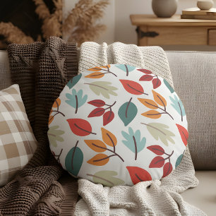 Happy Fall Autumn colorful leaves pattern Round Pillow