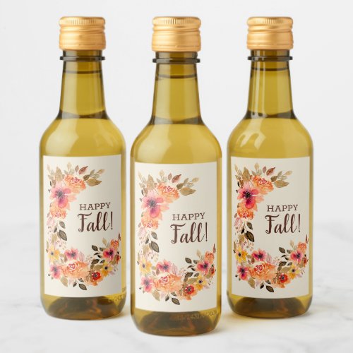 Happy Fall Autumn Floral Swag Mini Wine Label