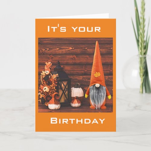 HAPPY FALL BIRTHDAY FROM CUTE GNOME HOLIDAY CARD