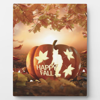 Happy Fall Cat & Maple Leaves Wood Box Sign Plaque