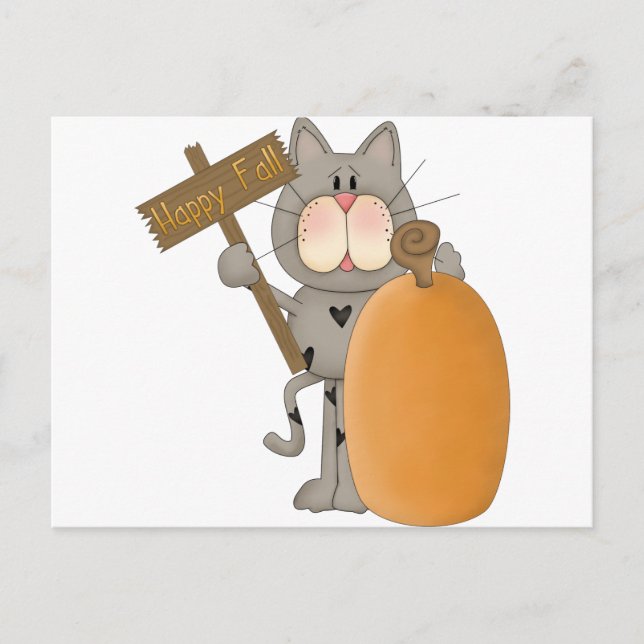Happy Fall Cat with pumpkin Postcard (Front)