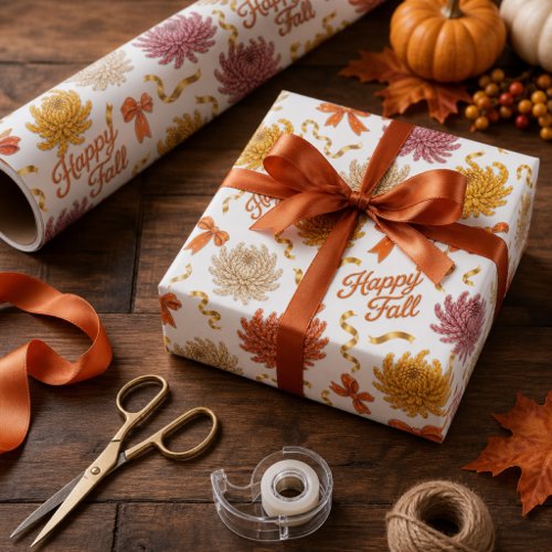 Happy Fall Chrysanthemum Autumn Floral Mums Wrapping Paper