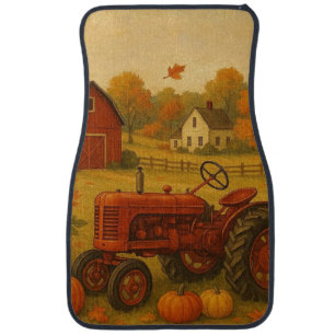 Happy fall classic tractor and farm car floor mat