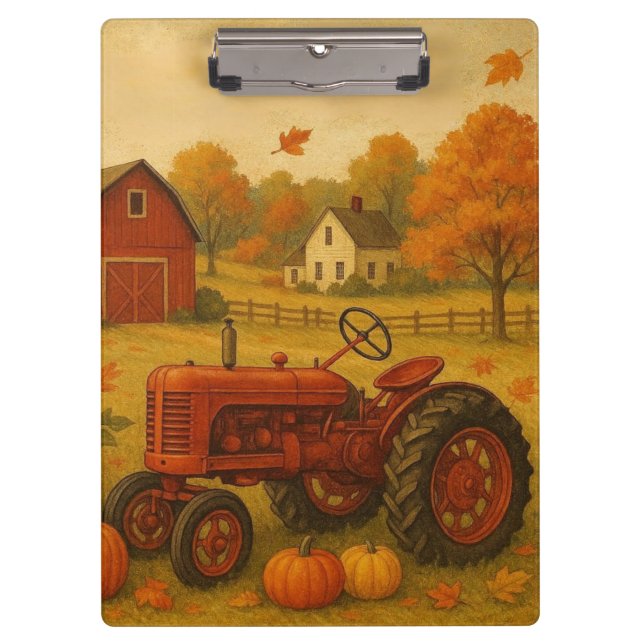 Happy fall classic tractor and farm clipboard (Front)
