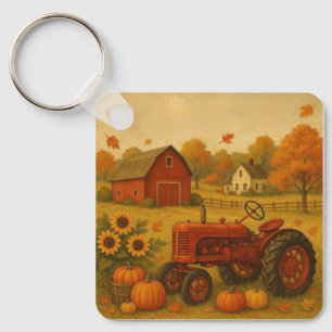 Happy fall classic tractor and farm keychain