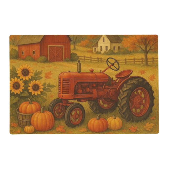 Happy fall classic tractor and farm placemat (Front)