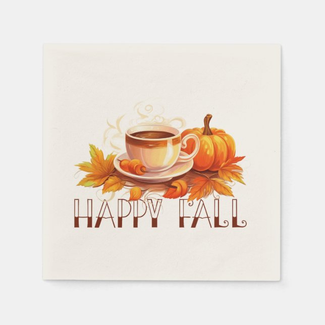 Happy Fall Coffee Pumpkin Napkins (Front)