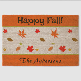 Happy Fall - Colorful Autumn Leaves Fiber Doormat