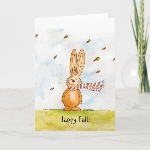 Happy Fall _ Cute Autumn Greetings with Bunny in t Card