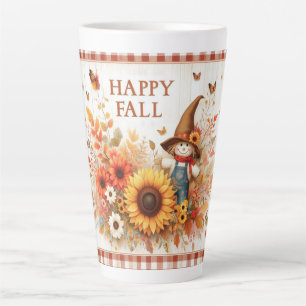 Happy Fall Cute Folk Art Scarecrow and Autumn Latte Mug