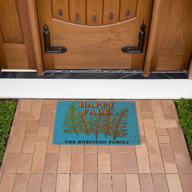 Happy Fall Dancing Trees Family Name Fiber Doormat (Insitu (Outdoor))