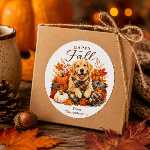 Happy Fall Dog Pumpkin Golden Retriever Classic Round Sticker
