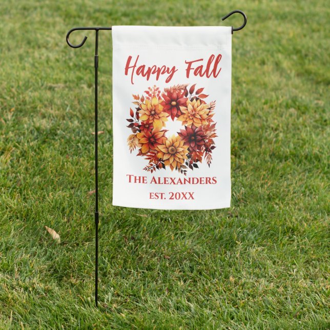 Happy Fall Family Garden Wreath Garden Flag (In SItu)