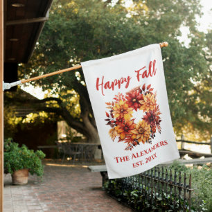 Happy Fall Family Garden Wreath House Flag