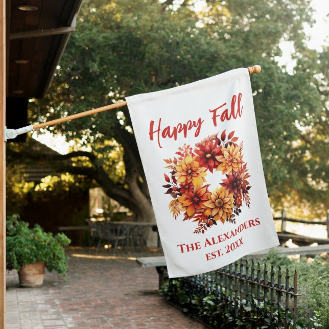 Happy Fall Family Garden Wreath House Flag (In SItu)