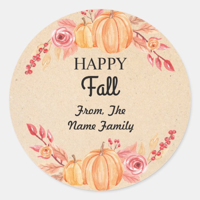 Happy Fall Harvest Festival Pumpkin Wreath Sticker (Front)