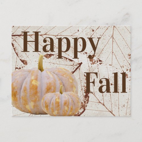 Happy Fall Harvest White Leaves  Pumpkins Postcard