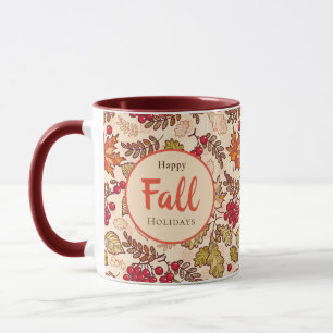 Happy Fall Holidays Autumn Leaves Red Berries Mug