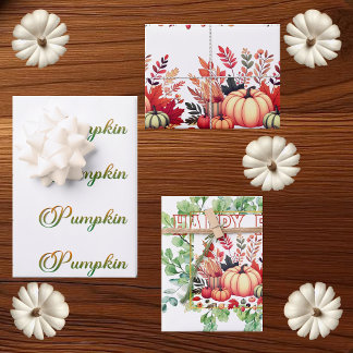 Happy Fall Little Pumpkin Greenery Wreath Party  Wrapping Paper Sheets