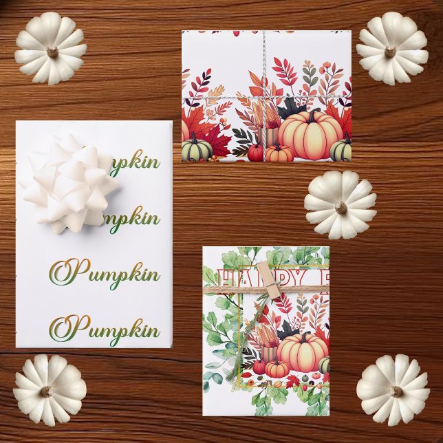 Happy Fall Little Pumpkin Greenery Wreath Party  Wrapping Paper Sheets (Happy Fall Little Pumpkin Greenery Wreath Party Wrapping Paper Sheets)