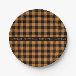 happy fall orange black pattern paper plates