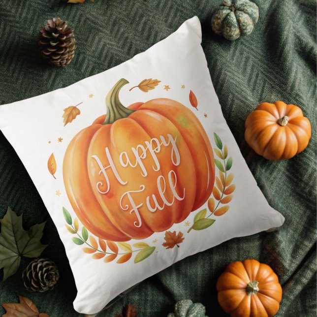 happy fall orange pumpkin autumn throw pillows (Creator Uploaded)