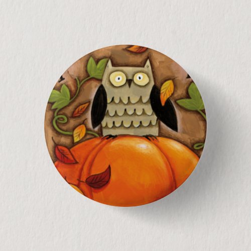 Happy Fall Owl and Pumpkin Pinback Button