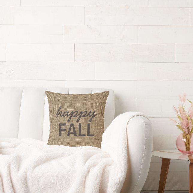 Happy Fall Pillow, Faux Burlap, You Customize Throw Pillow (Couch)